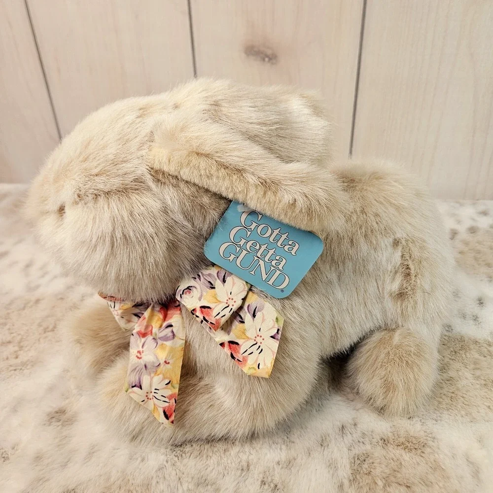 Gund Tan Floral Bow Plush Bunny Rabbit 14